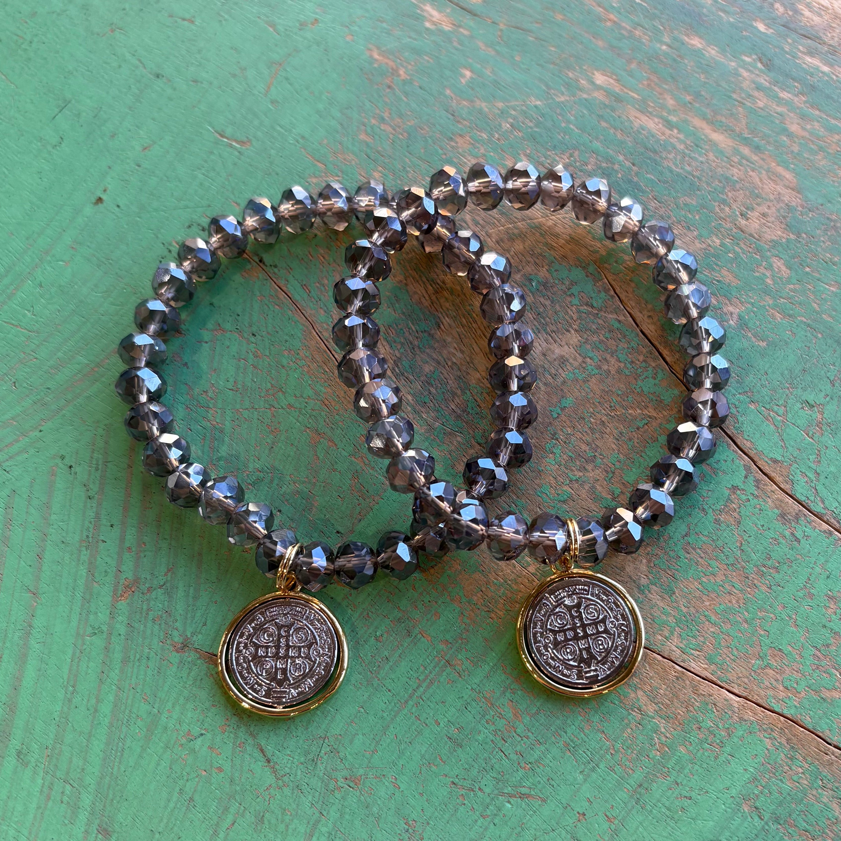 Grey Crystal Two Tone St Benedict Bracelet
