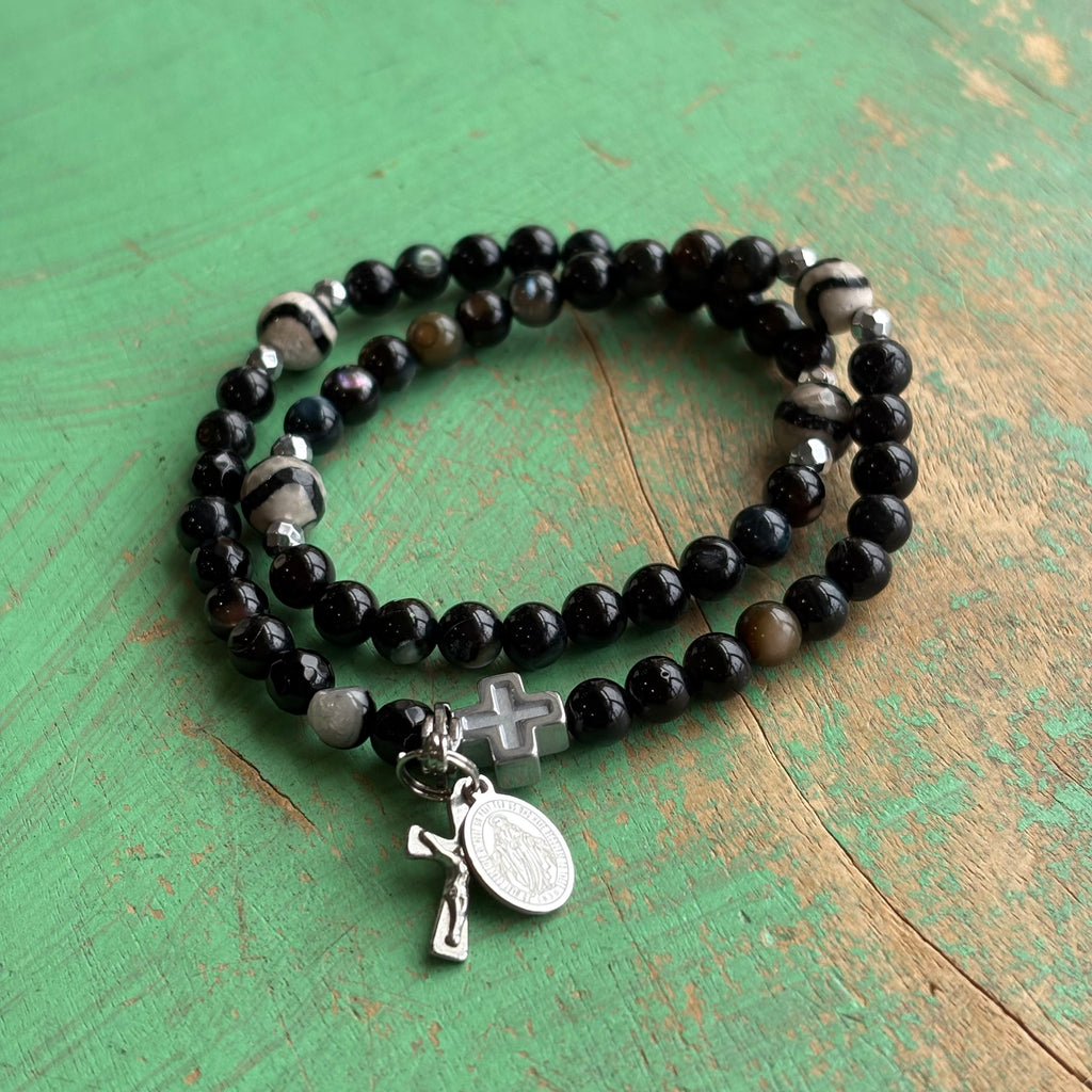 Rosary Wrap Bracelet with Silver Accents