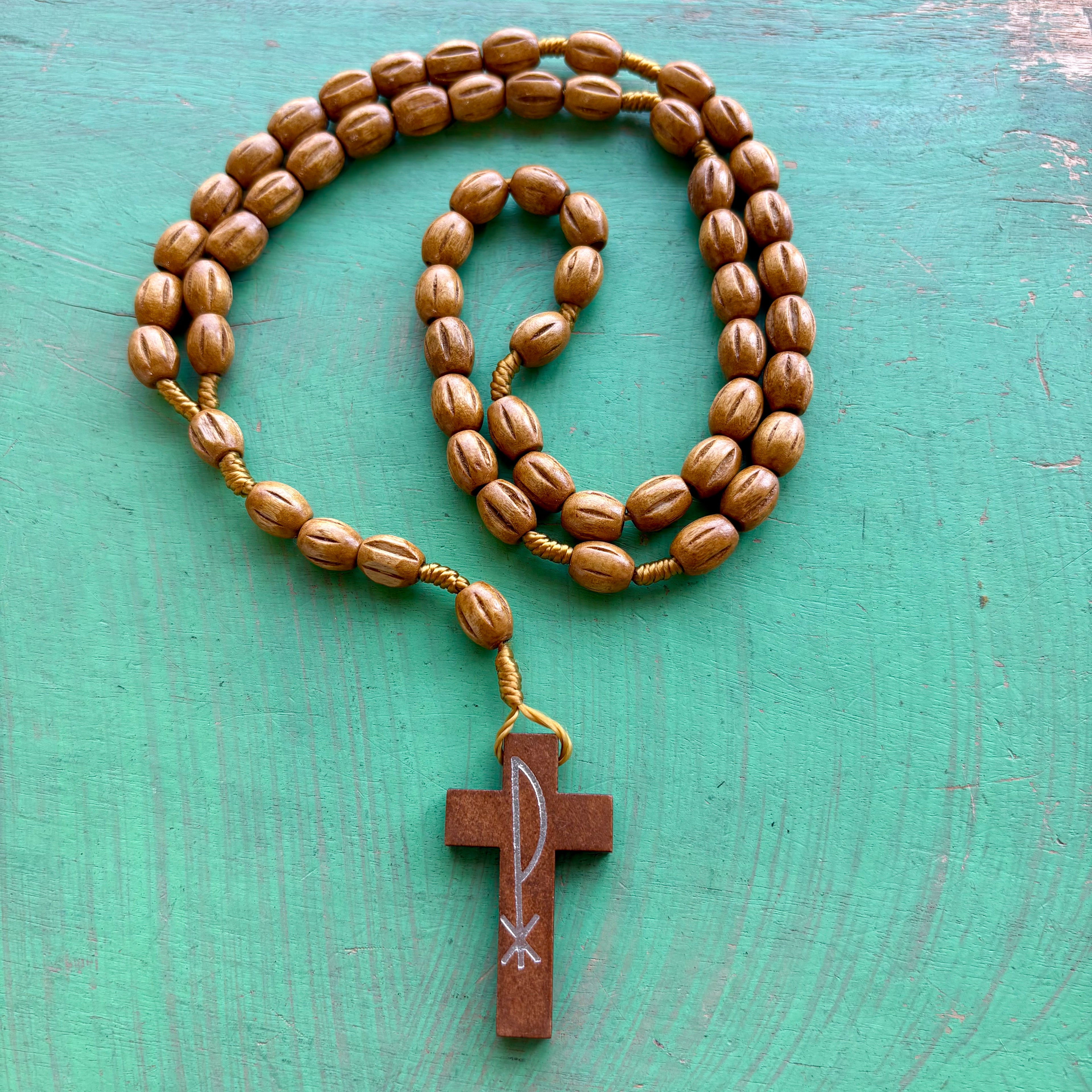 Wooden Chi-Rho Rosary – A Symbol of Faith and Devotion