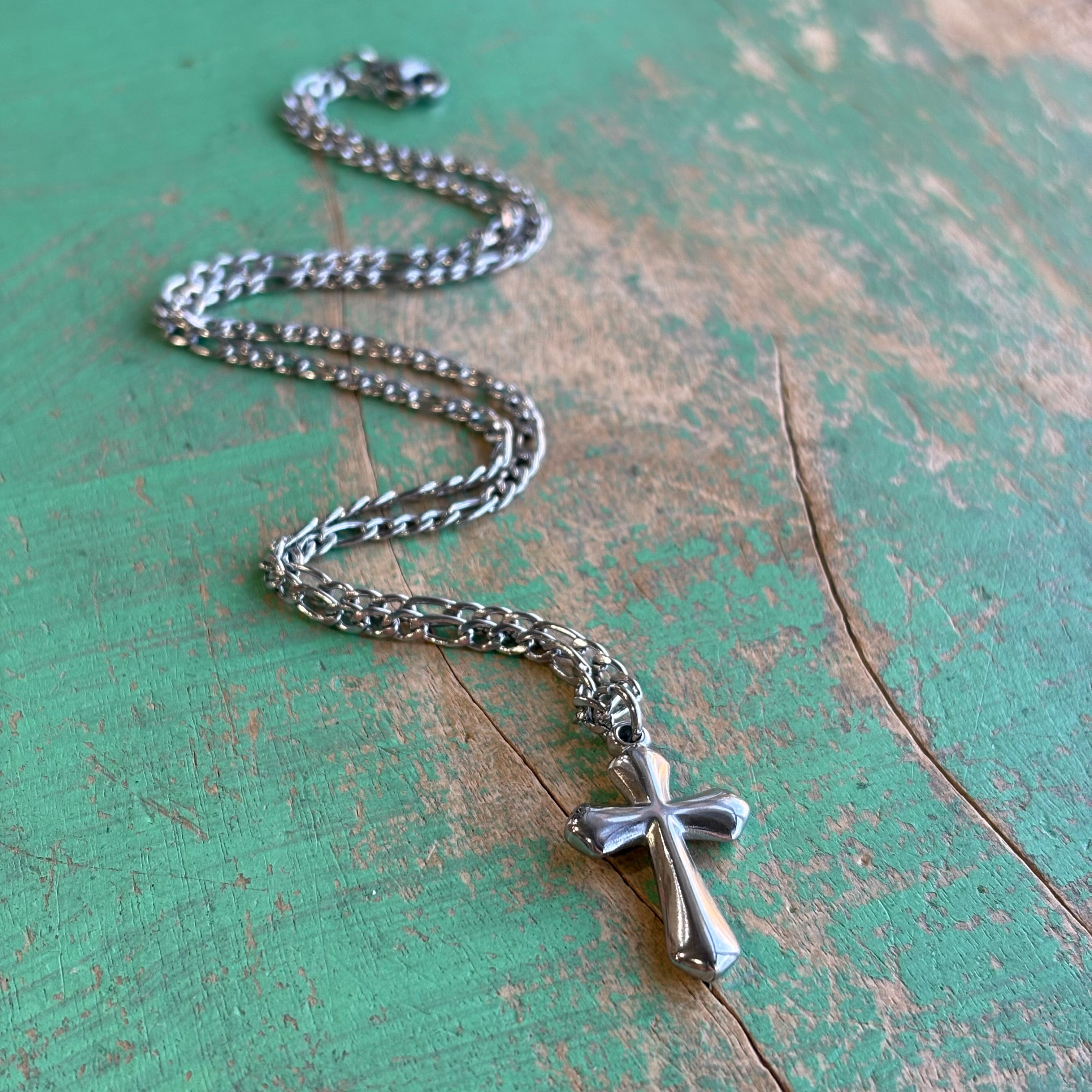 Bold Cross Figaro Chain Necklace