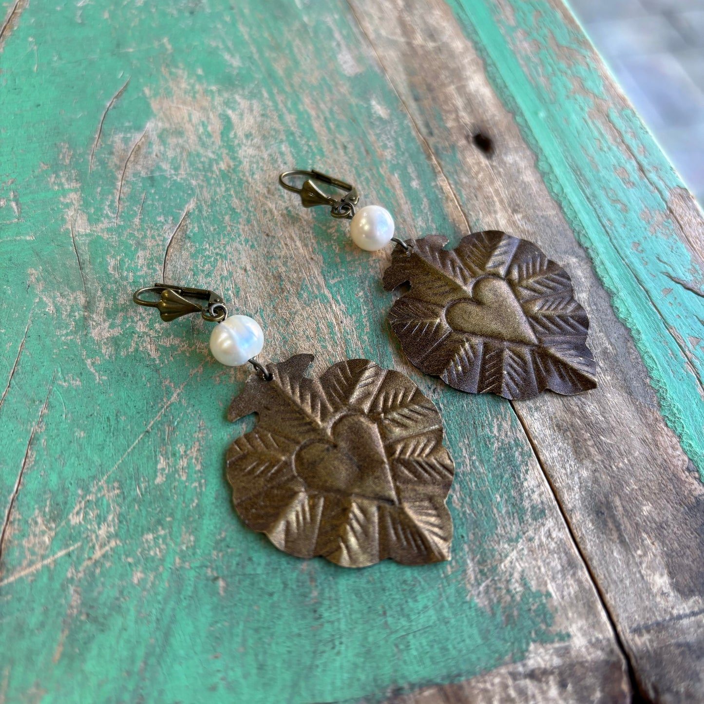 Vintage Inspired Sacred Heart Pearl Earrings