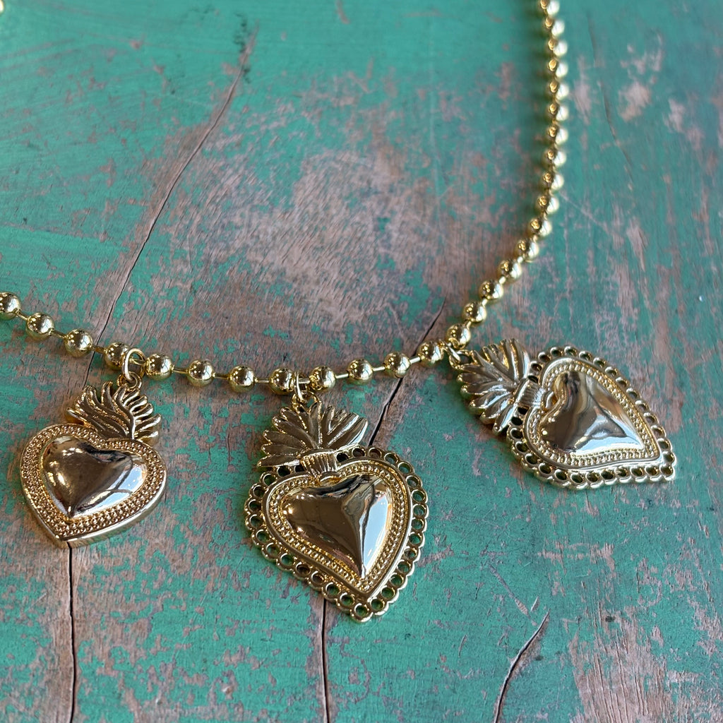 Gold Plated Hearts On Fire Necklace