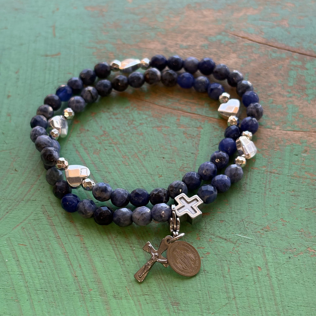 Rosary Wrap Bracelet with Silver Accents