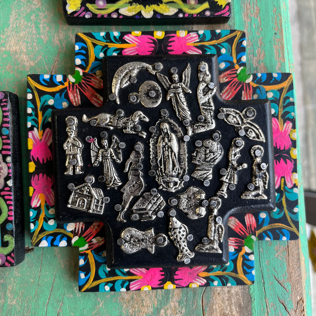 Floral Border Milagros Cross