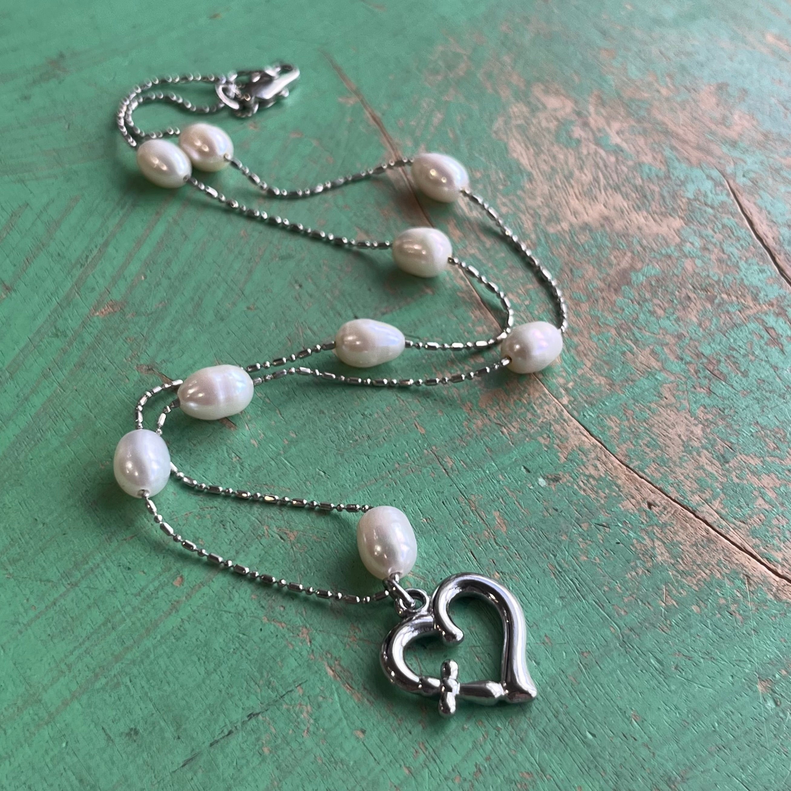 Cross My Heart Pearl Chain Necklace