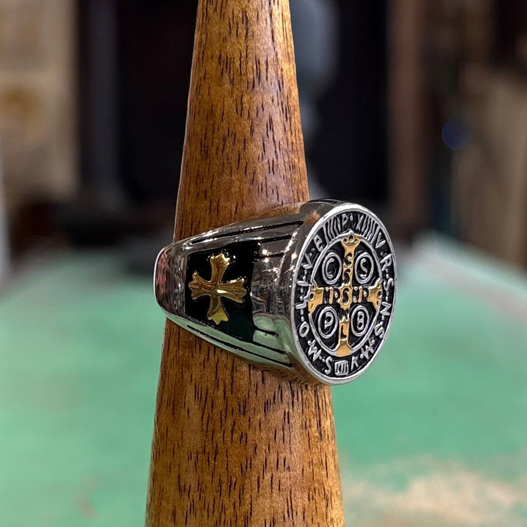 Stainless Steel St Benedict Cross Ring