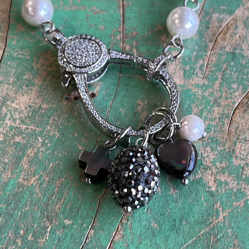 Pave Pearl CZ Clasp Necklace or Earrings