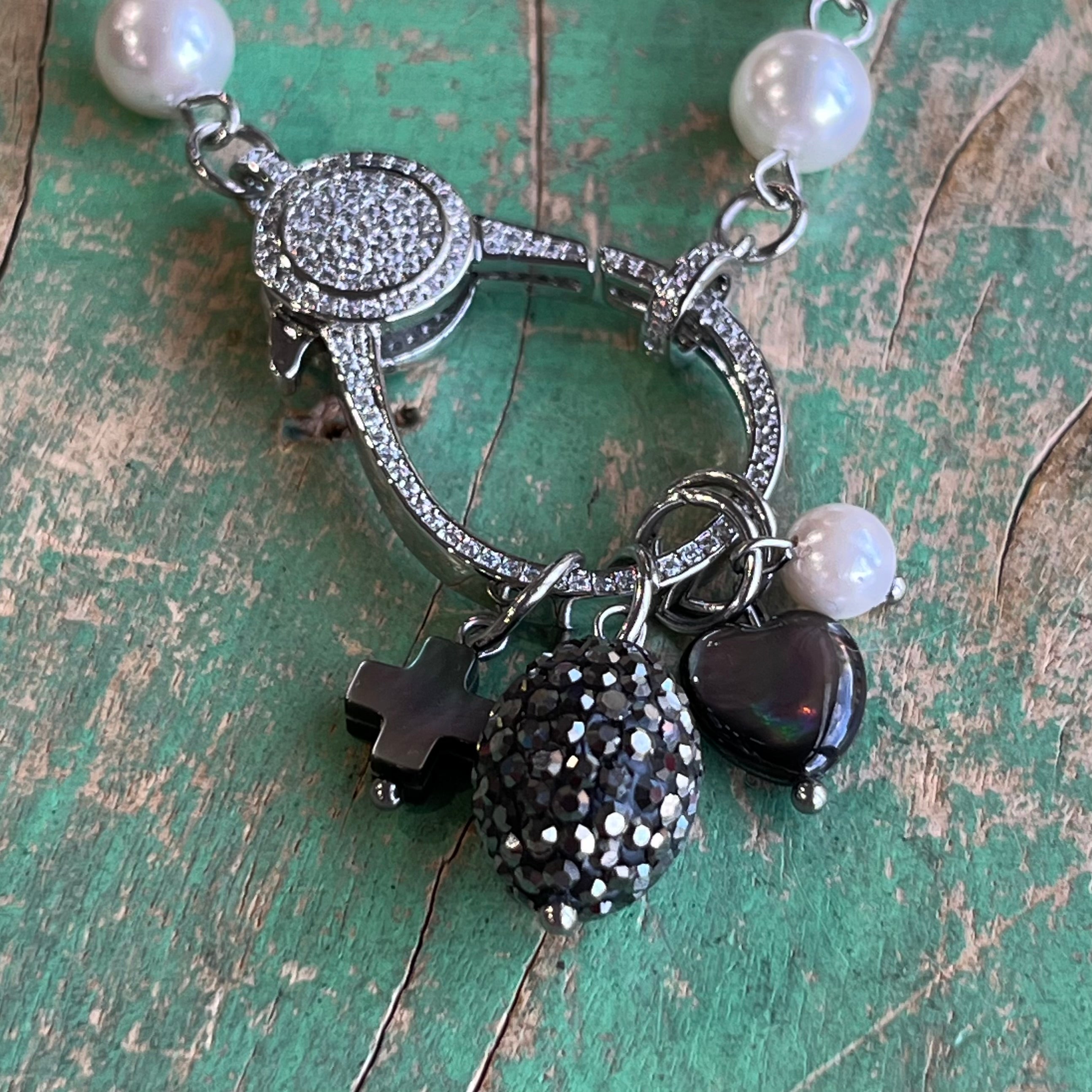 Pave Pearl CZ Clasp Necklace or Earrings