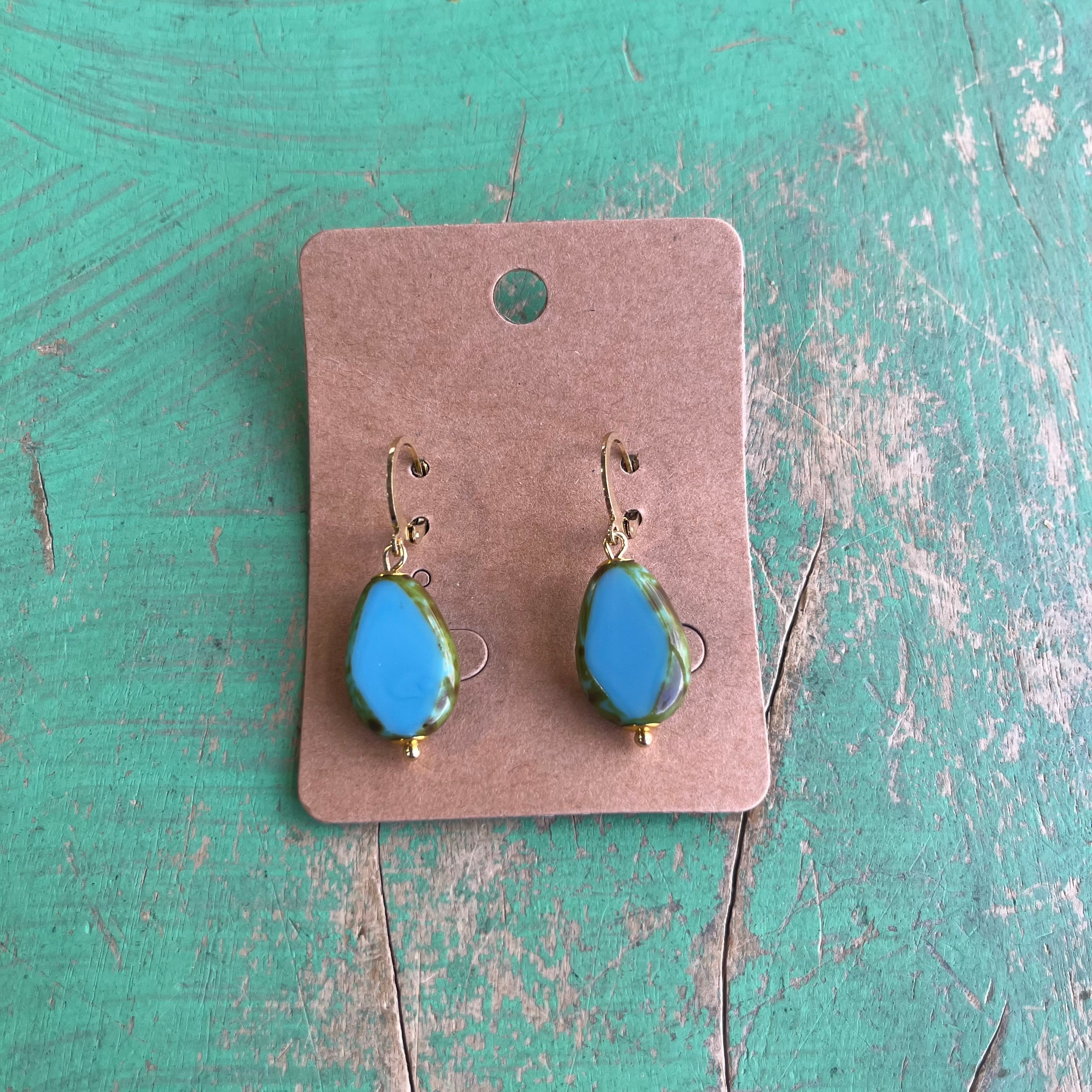 Turquoise and Gold Sacred Heart and Angels Necklace, Bracelet or Earrings