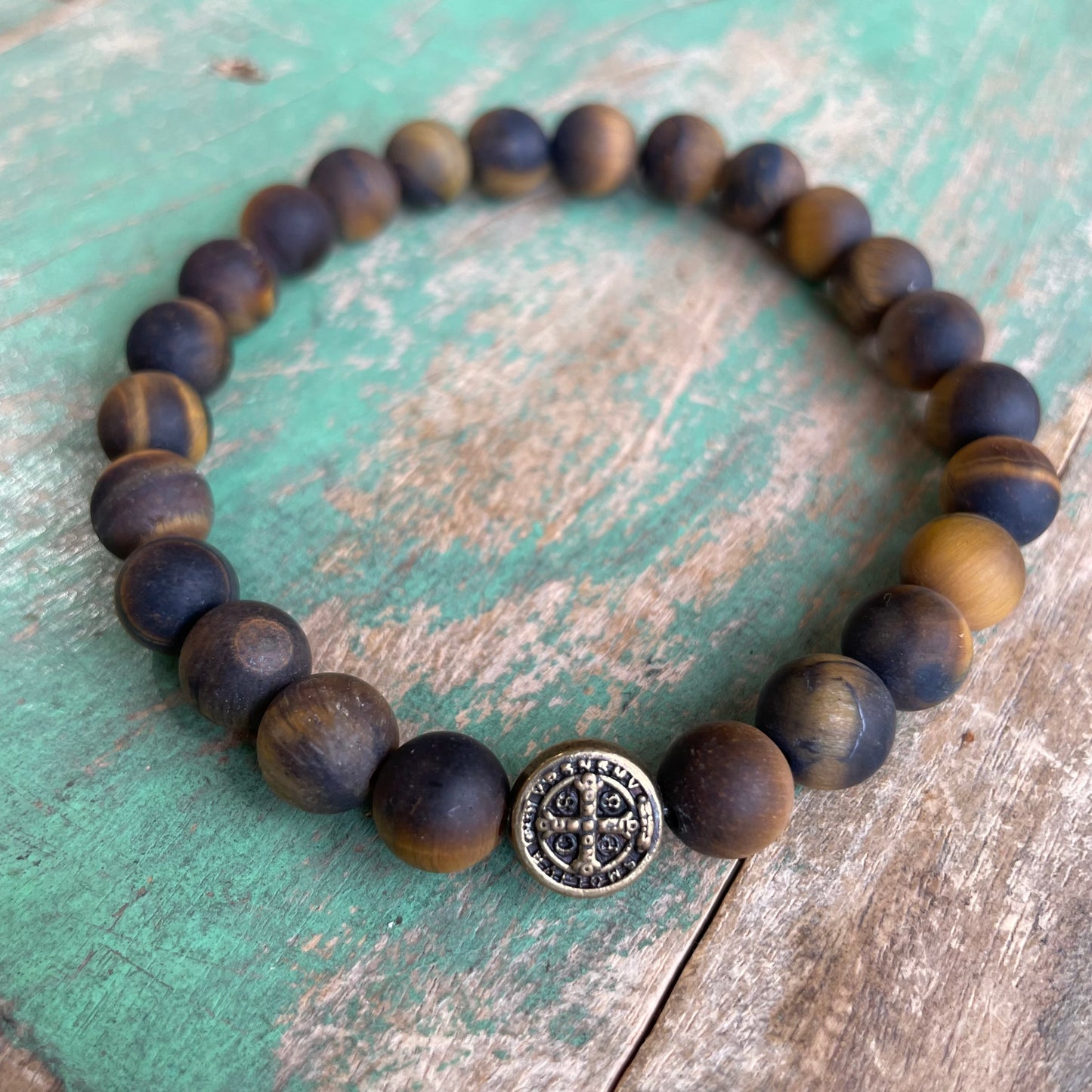 Brown Matte Tiger Eye St Benedict Bracelet