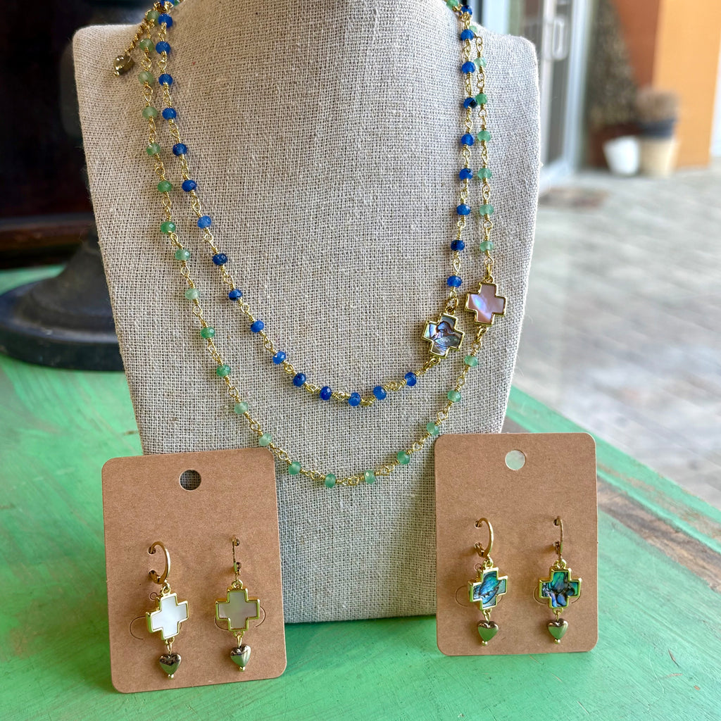 Shell Cross Natural Stone Necklace or Earrings