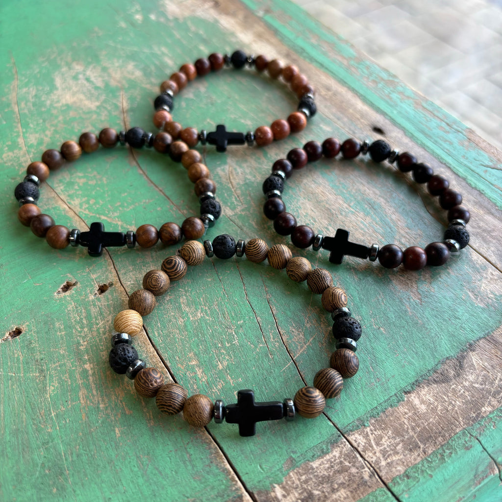 Wood Lava Cross Bracelet