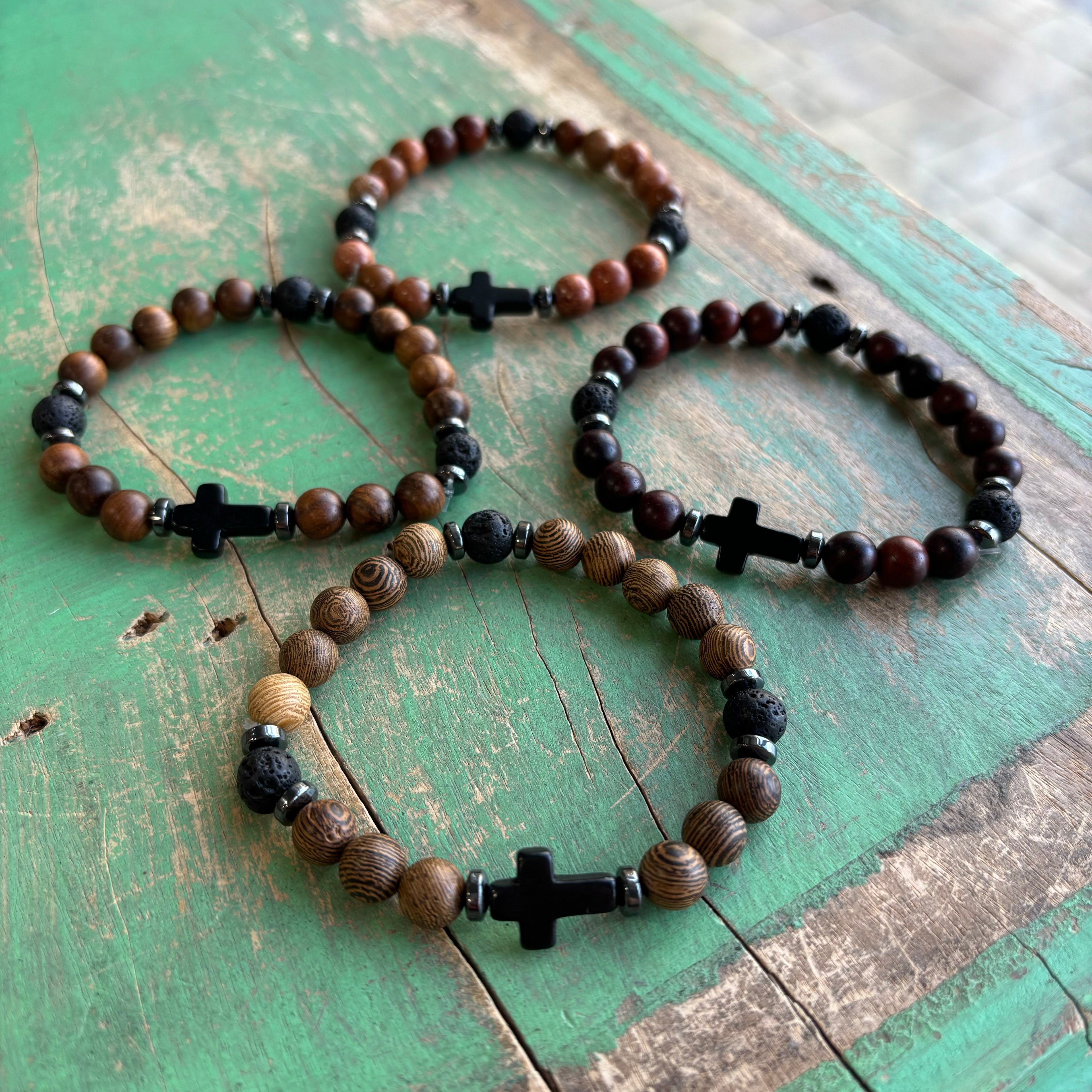 Wood Lava Cross Bracelet