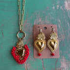 Red Love Sacred Heart Necklace or Earrings