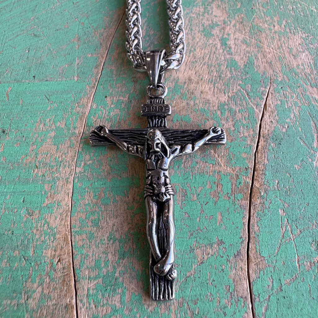 Silver Stainless Steel Crucifix Necklace