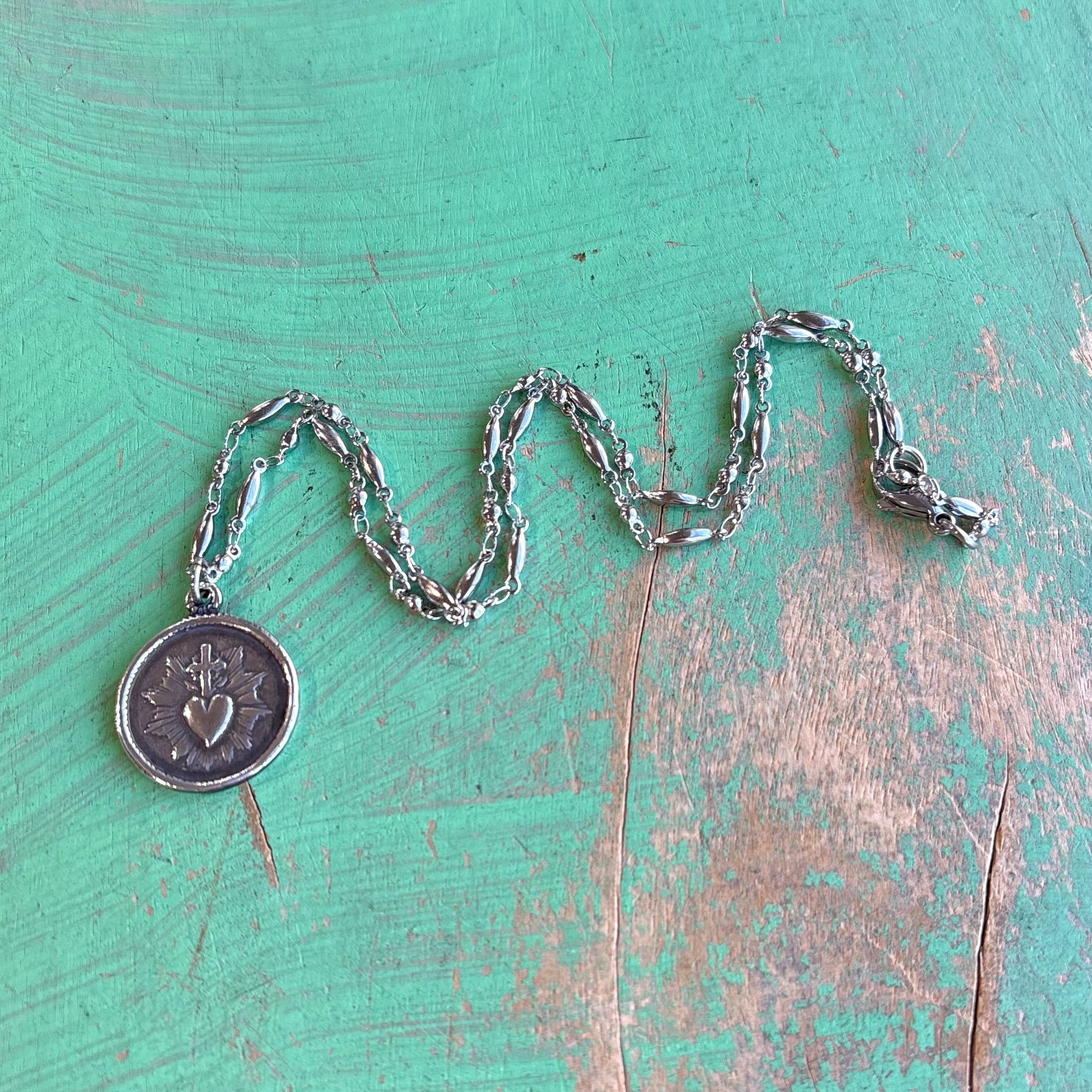 Double Sided Sacred Heart Necklace