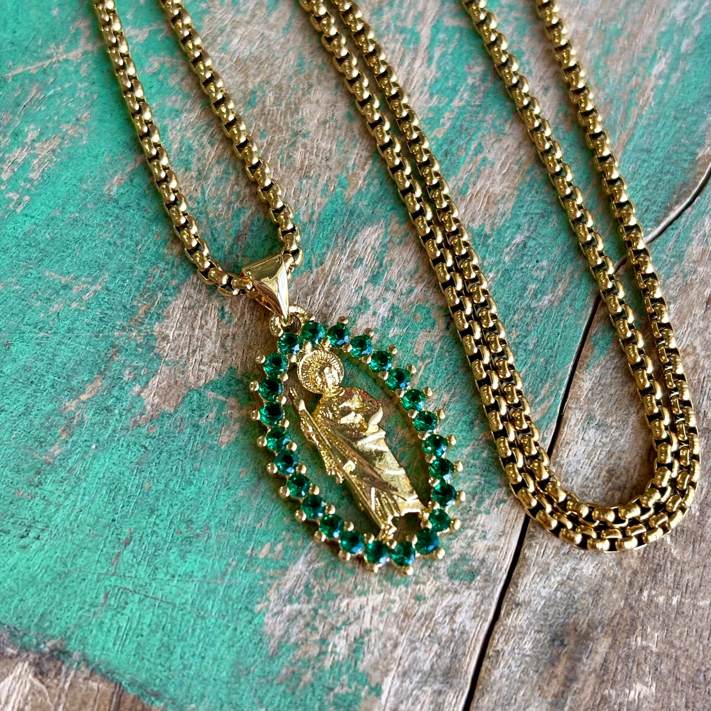 Green Gemstone St Jude Chain Necklace