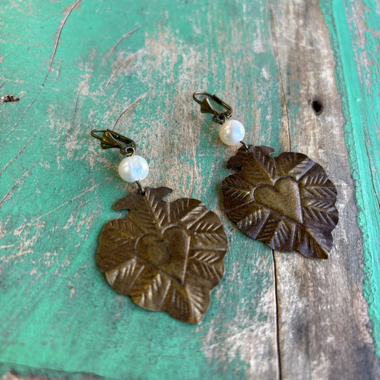 Vintage Inspired Sacred Heart Pearl Earrings