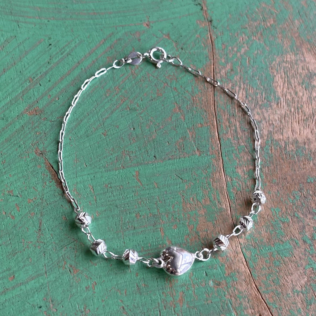 Sterling Silver Puffy Heart Bracelet
