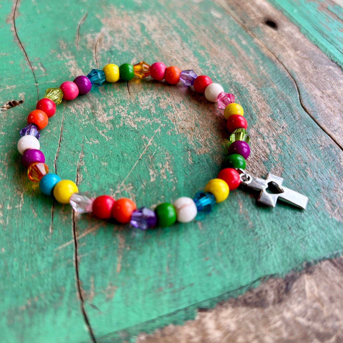 Multicolor Heart Cross Bracelet