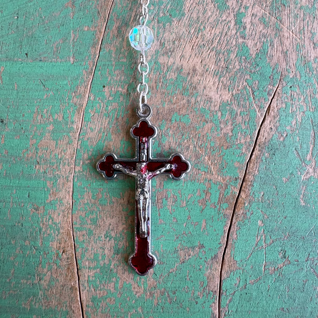 Ruby Confirmation Rosary in Clear Case