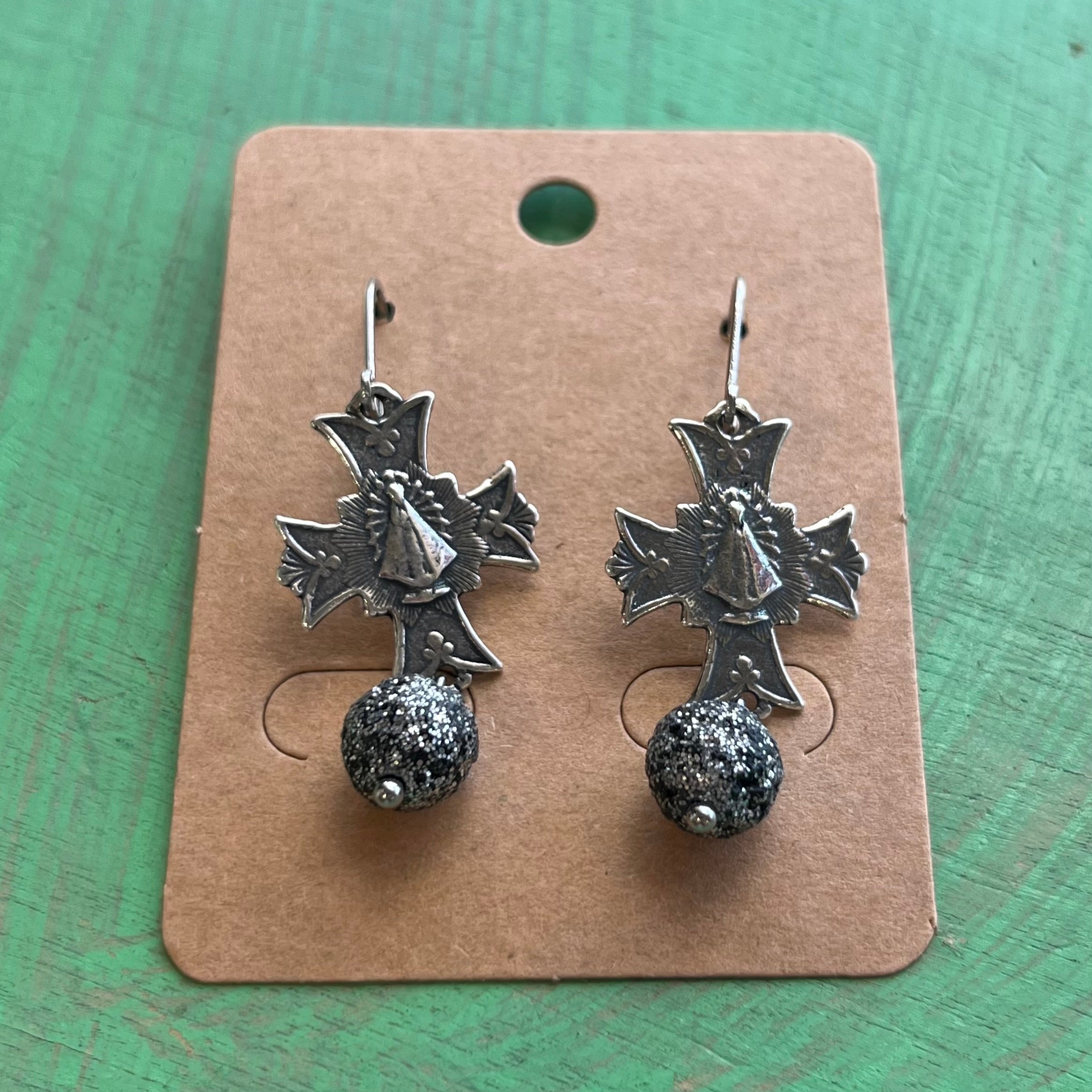 Cross Sacred Heart Dangle Earrings