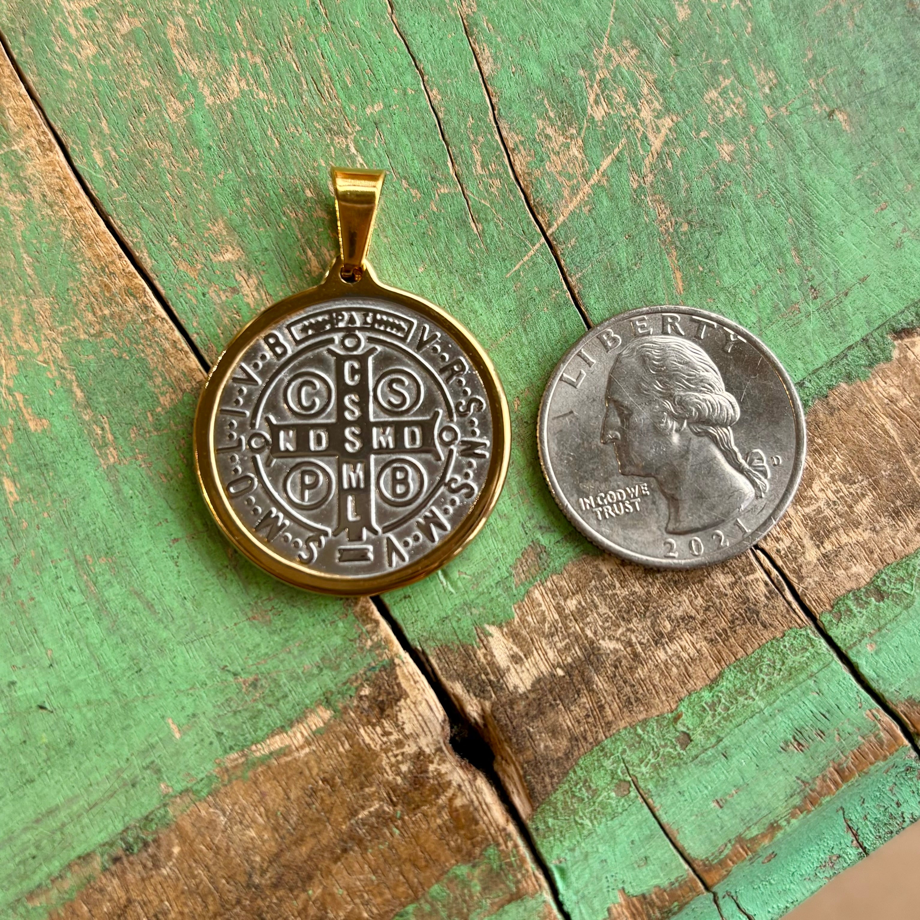 St Benedict Two Tone Stainless Steel Medallions