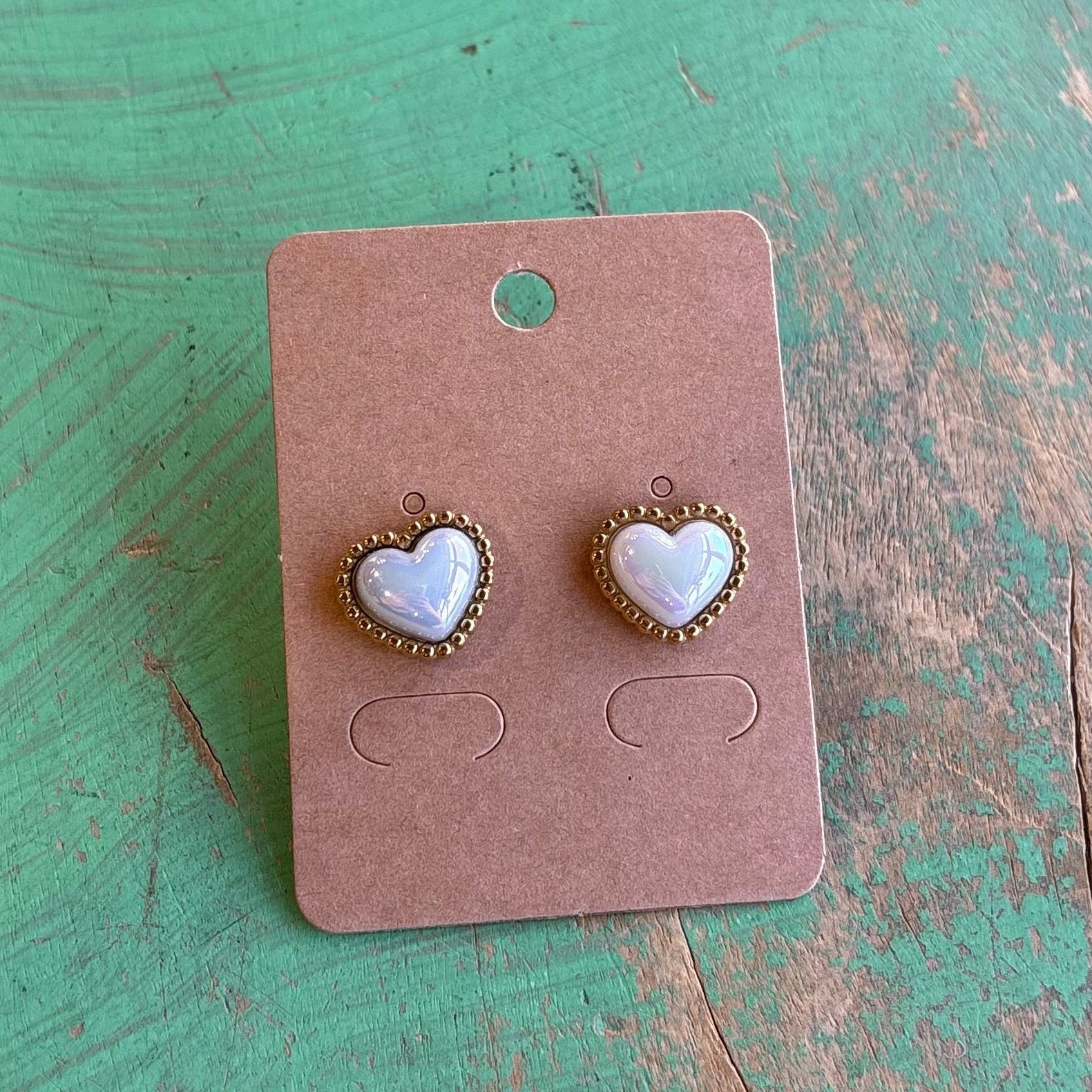 Gold Trimmed Heart Post Earrings