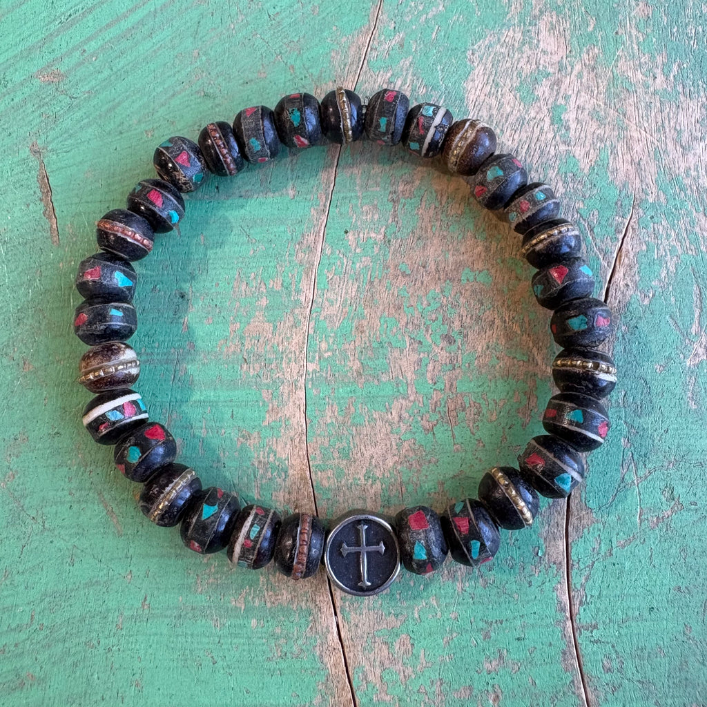 Men of Faith Cross Prayer Bead Bracelet