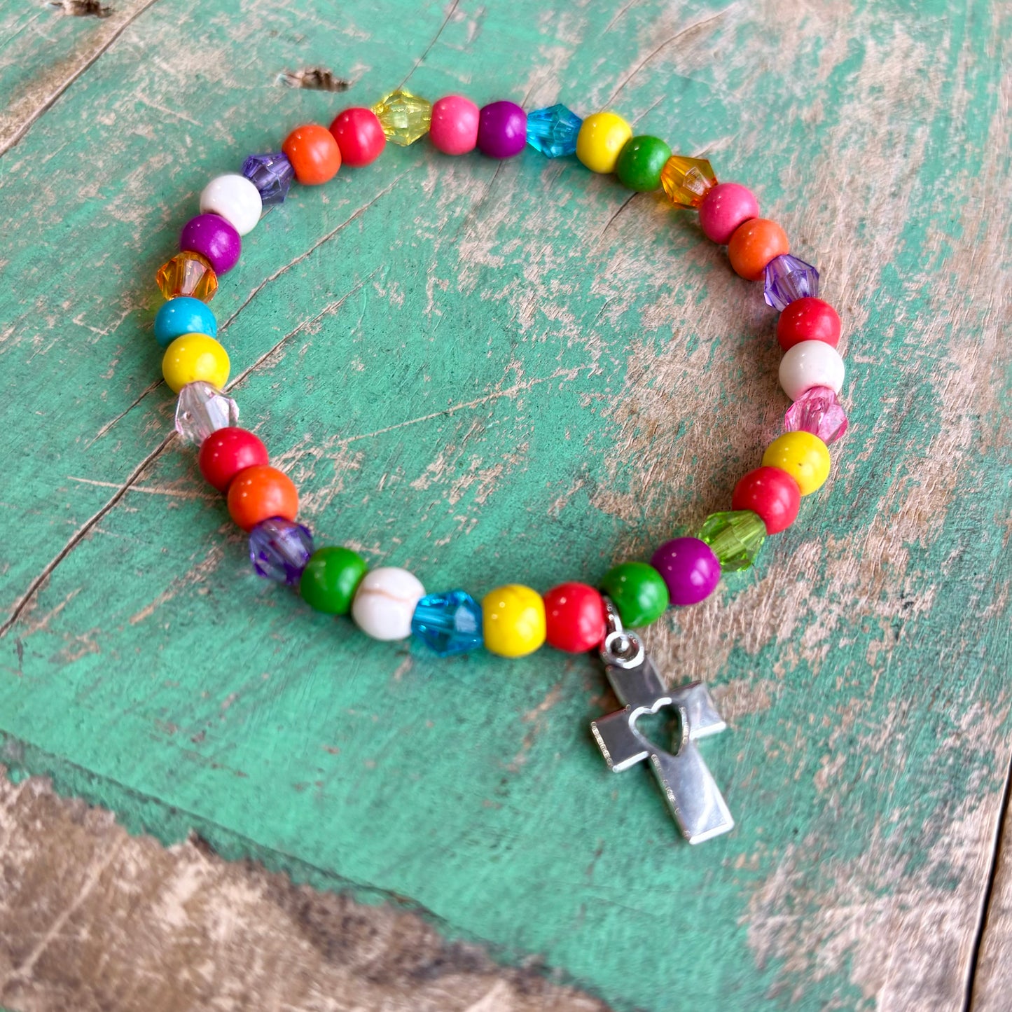 Multicolor Heart Cross Bracelet