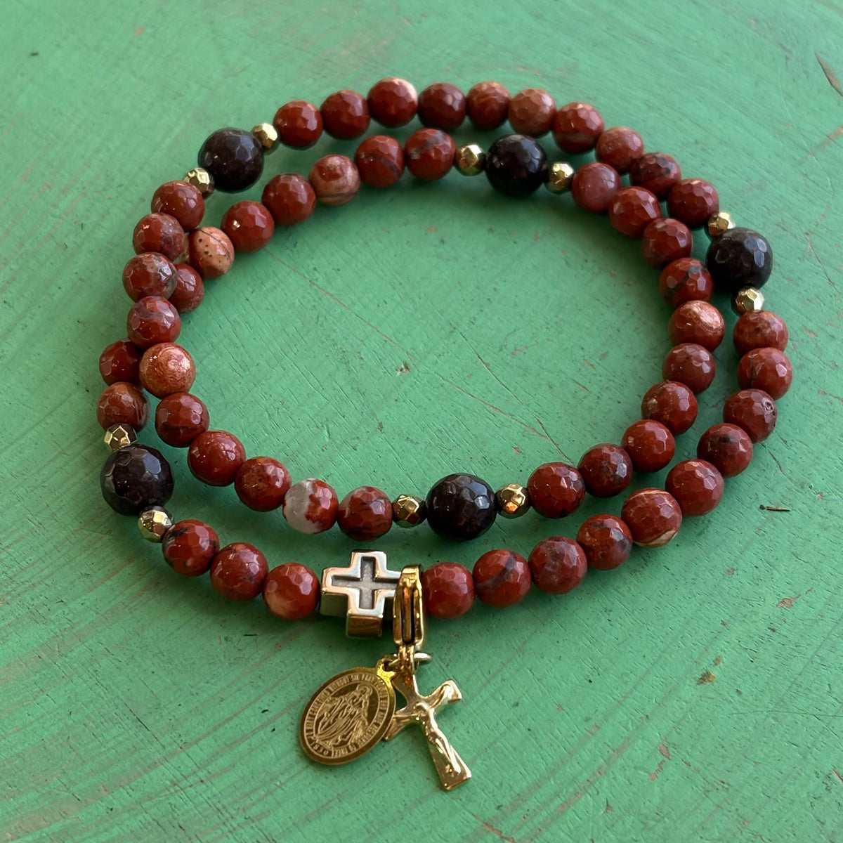 Rosary Wrap Bracelet with Gold Accents