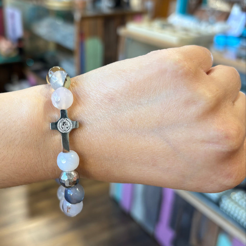 St Benedict Stainless Steel Cross Bracelet