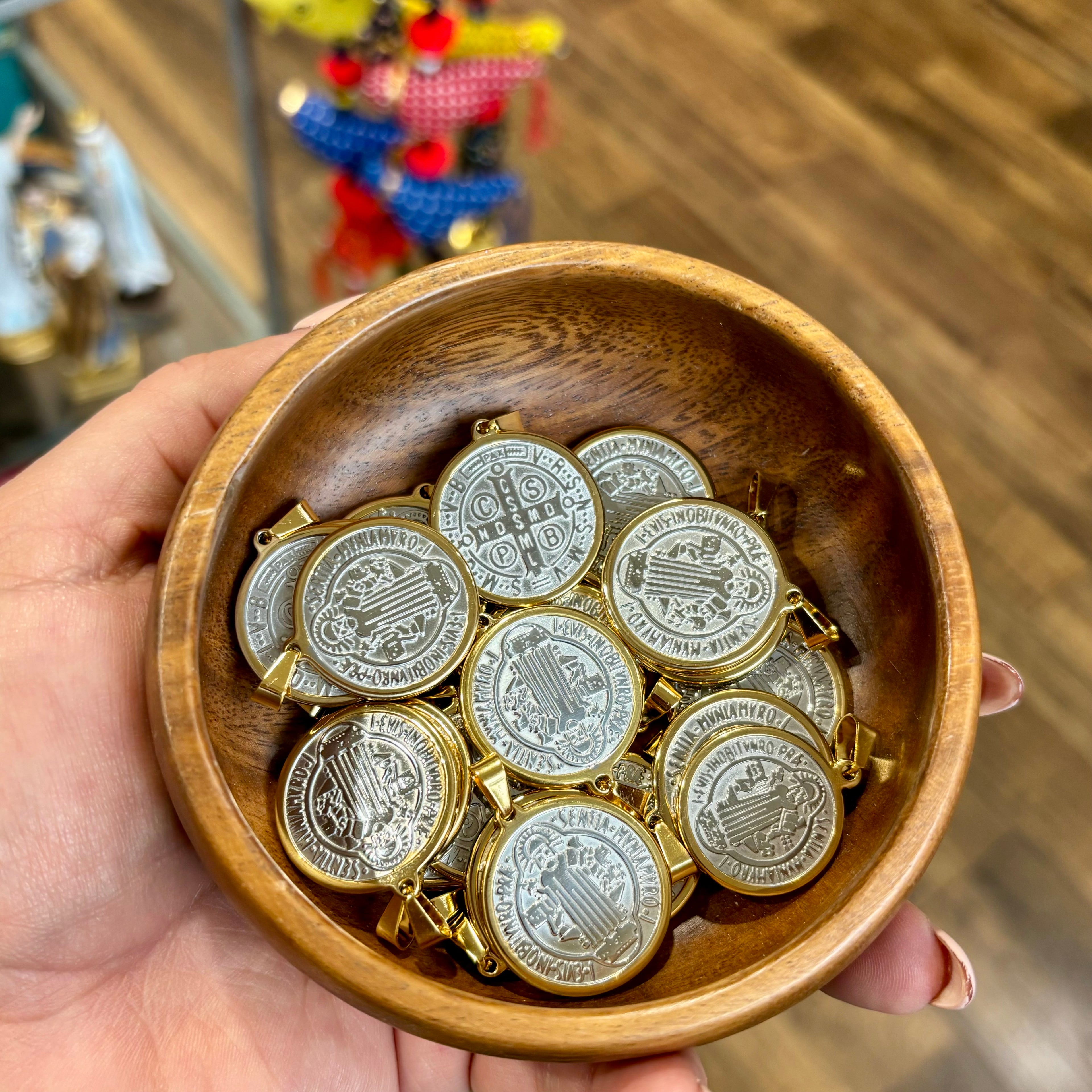 St Benedict Two Tone Stainless Steel Medallions