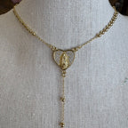 Our Lady of Guadalupe CZ Heart Rosary Necklace – 14K Gold Plated