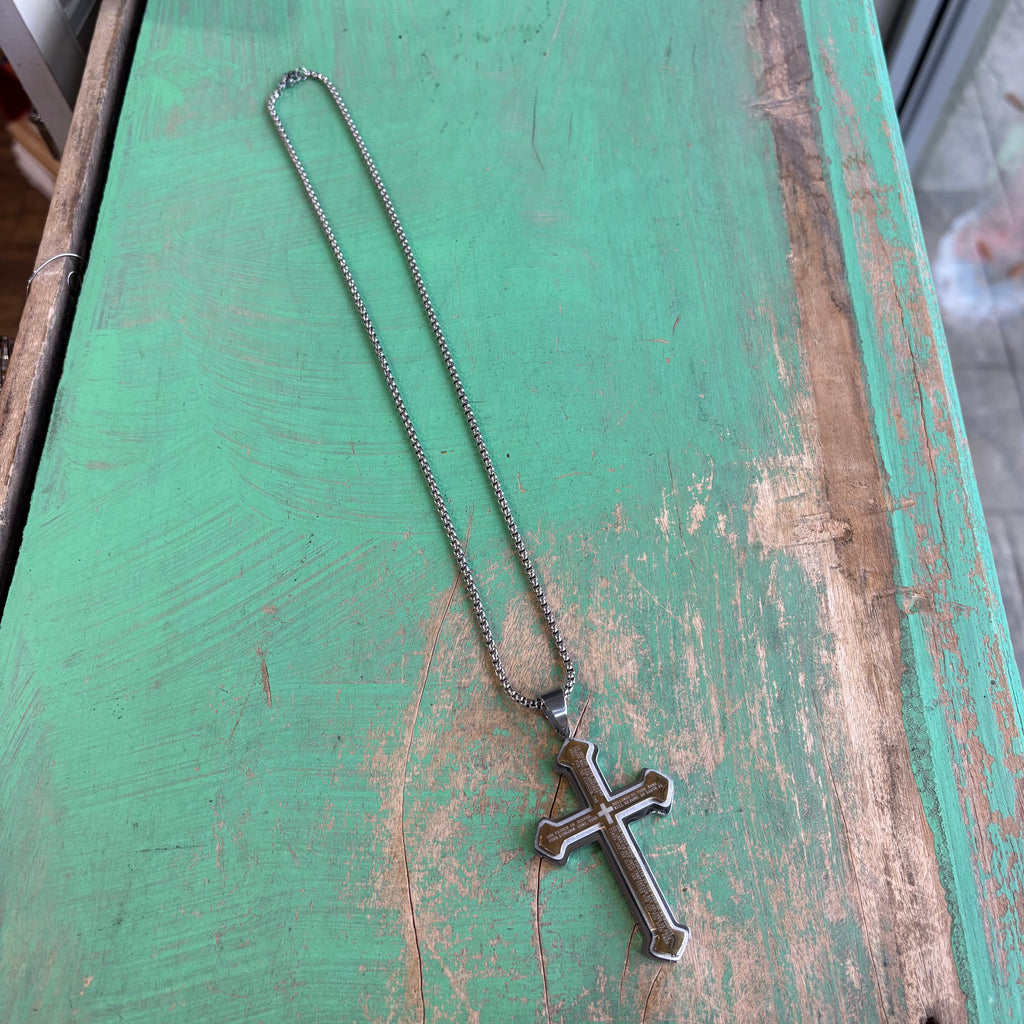 Stainless Steel Big Our Father Cross Necklace