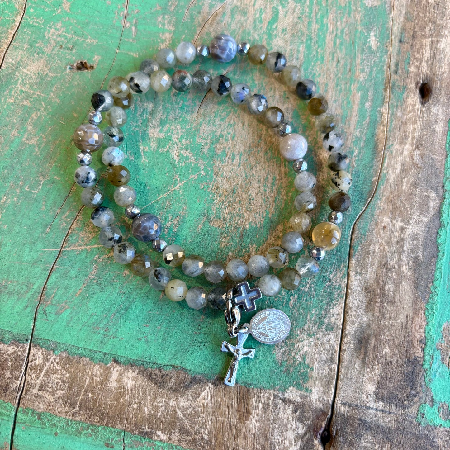 Rosary Wrap Bracelet with Silver Accents