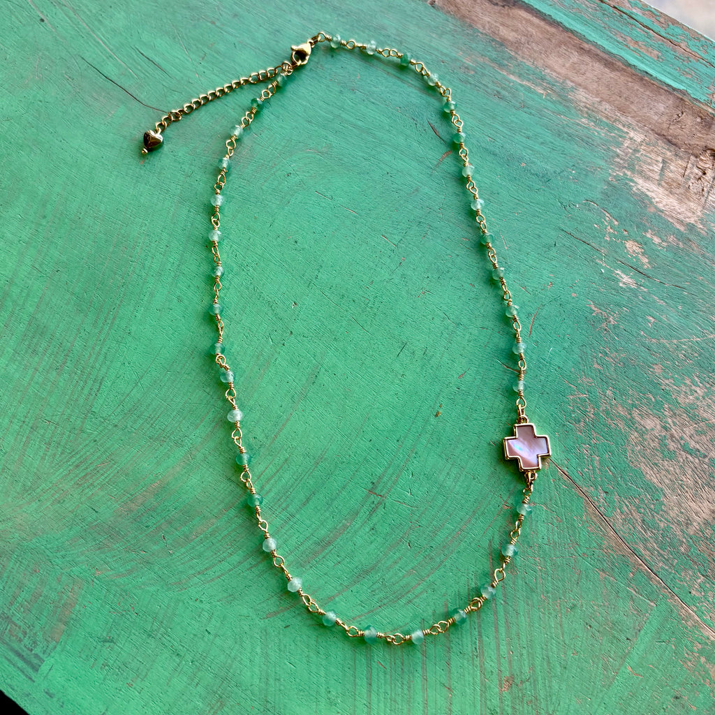 Shell Cross Natural Stone Necklace or Earrings