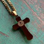 Gold Stainless Steel St Benedict Crucifix Chain Necklace