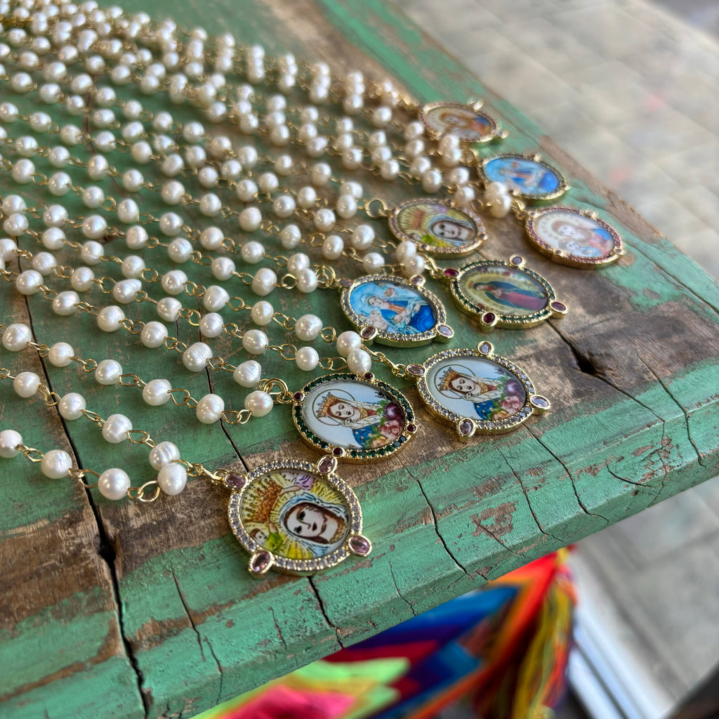 Freshwater Pearl with Gemstone Mary Pendant