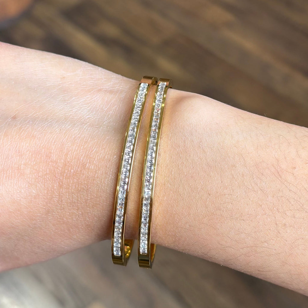 Gold Stainless Steel and Cubic Zirconia Bangle