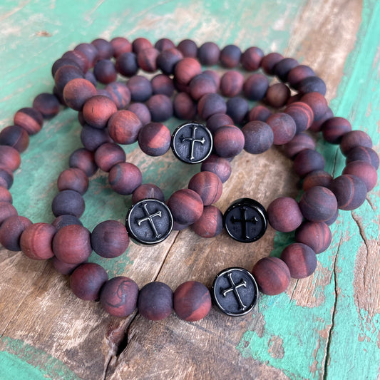 Matte Tiger Eye Cross Bracelet