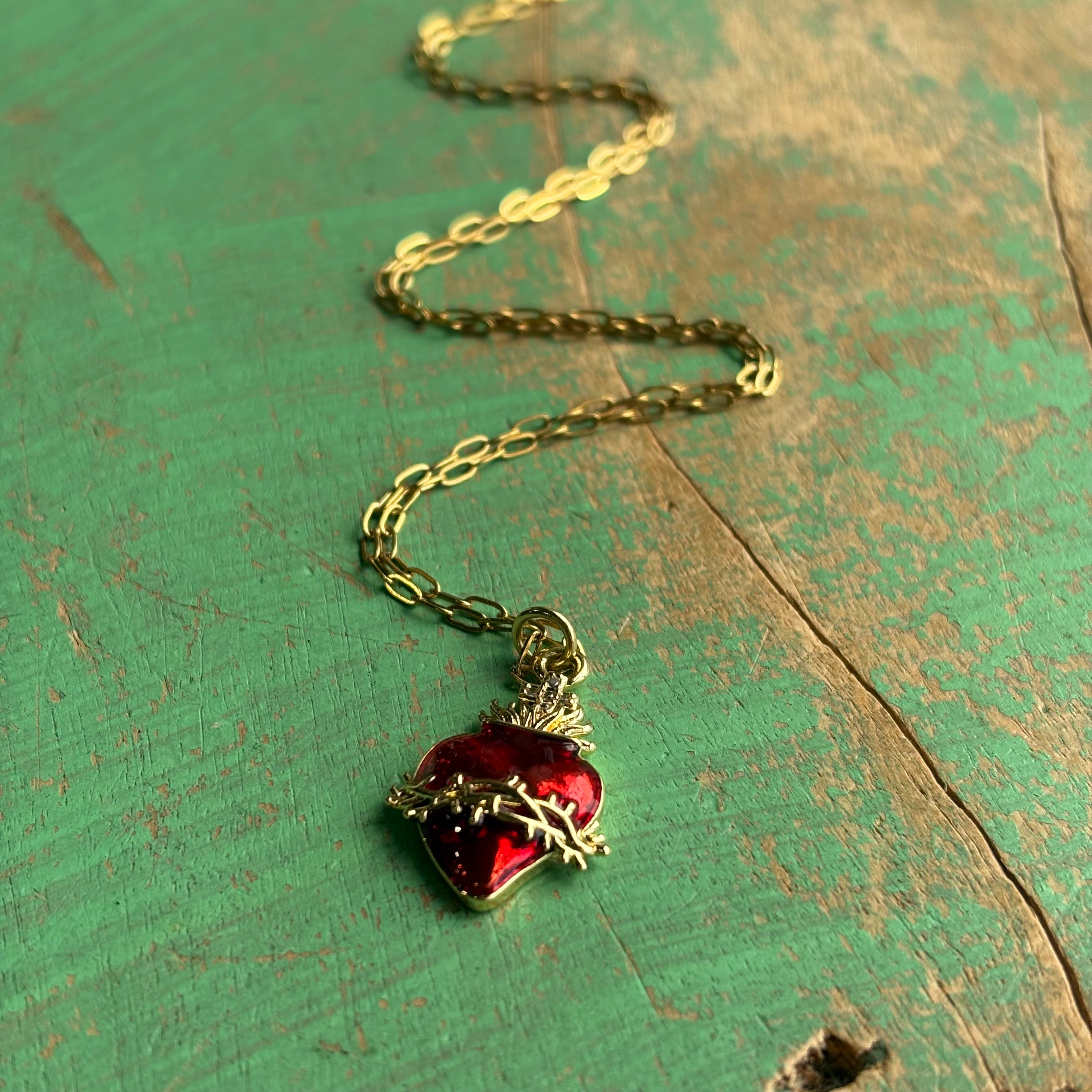 Red Sacred Heart Paperclip Necklace