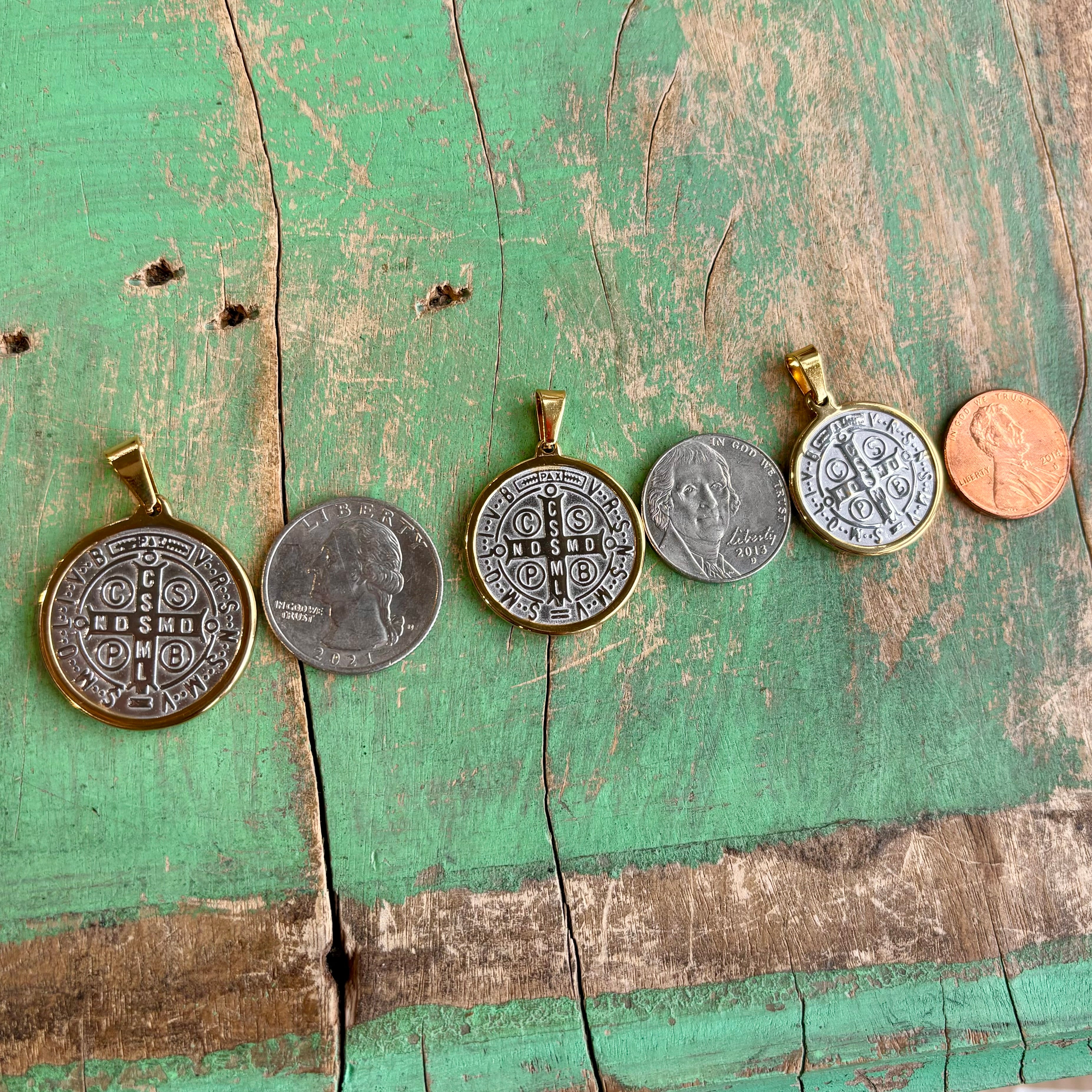 St Benedict Two Tone Stainless Steel Medallions