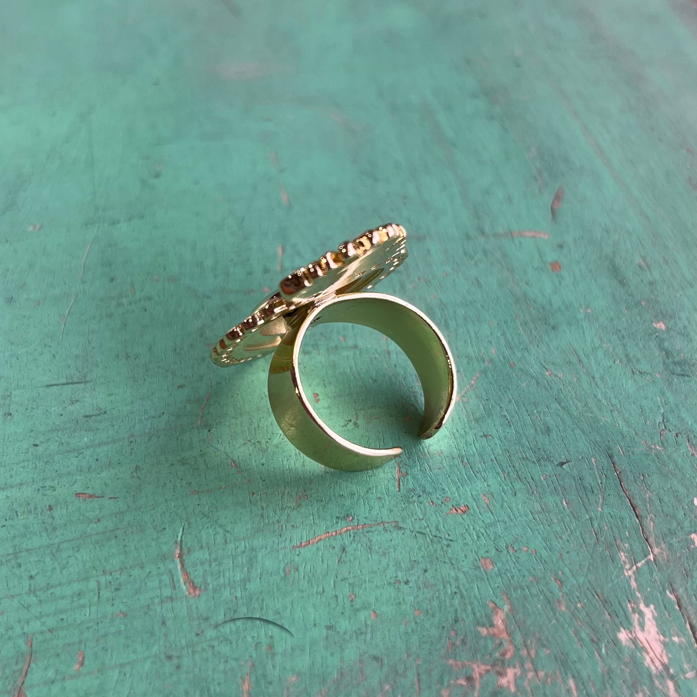 Adjustable Brass Sacred Heart Ring