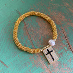 Gold Beaded Freshwater Pearl Faith Bracelets