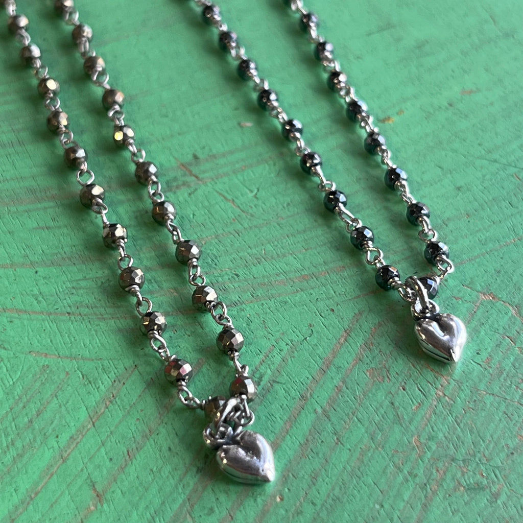 Sterling Silver Hematite Necklace with Dainty Heart