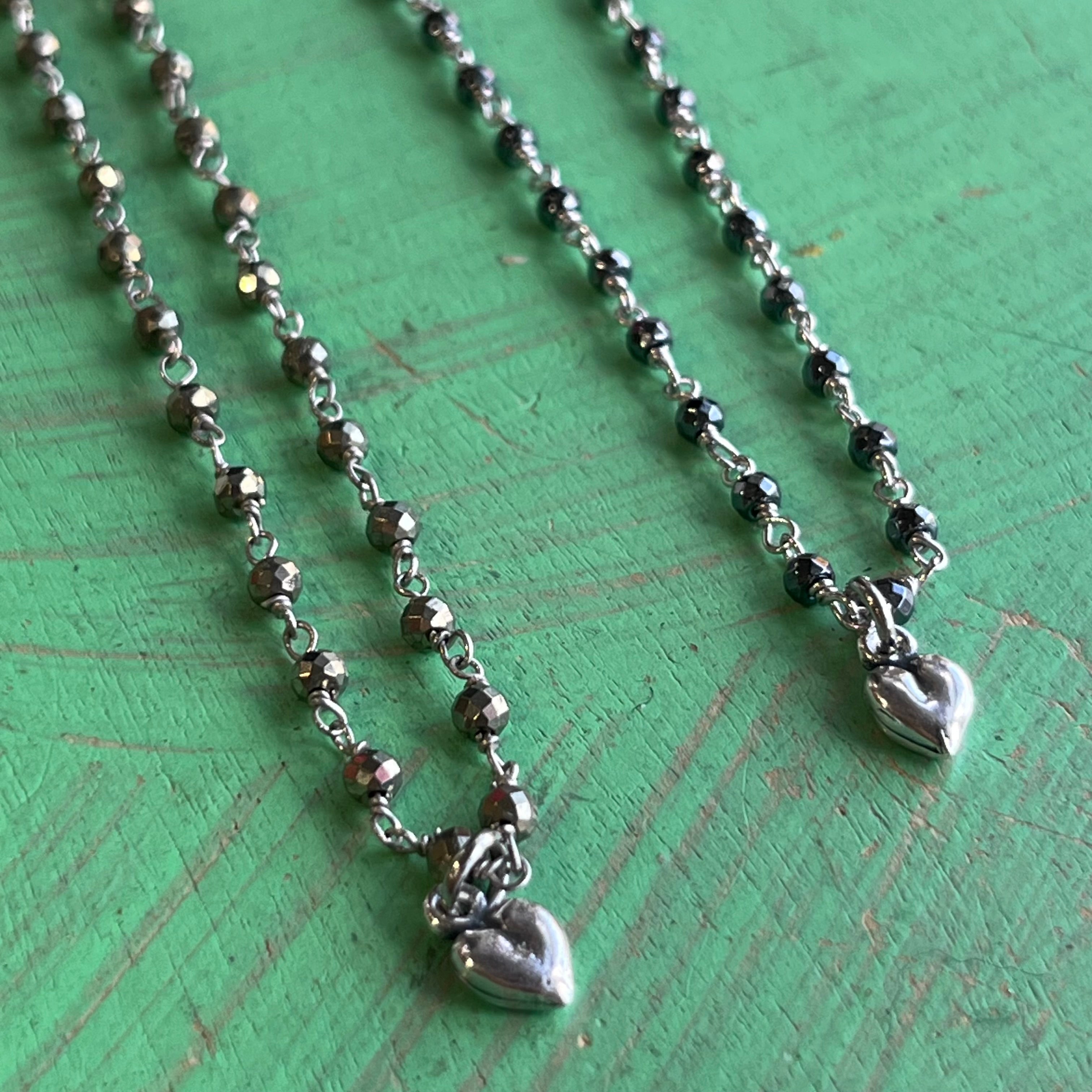 Sterling Silver Hematite Necklace with Dainty Heart