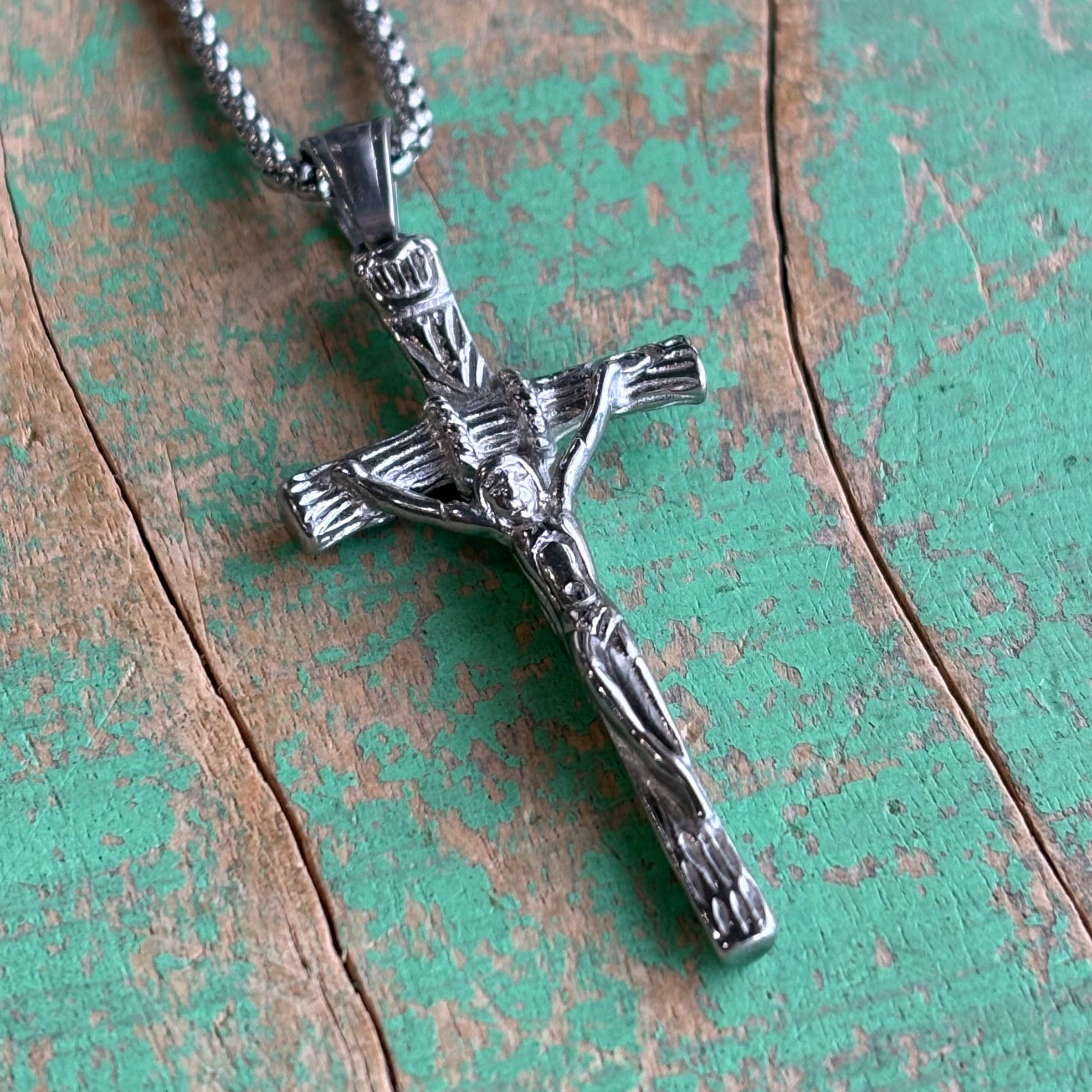 Stainless Steel Crucifix Rolo Chain Necklace for Men