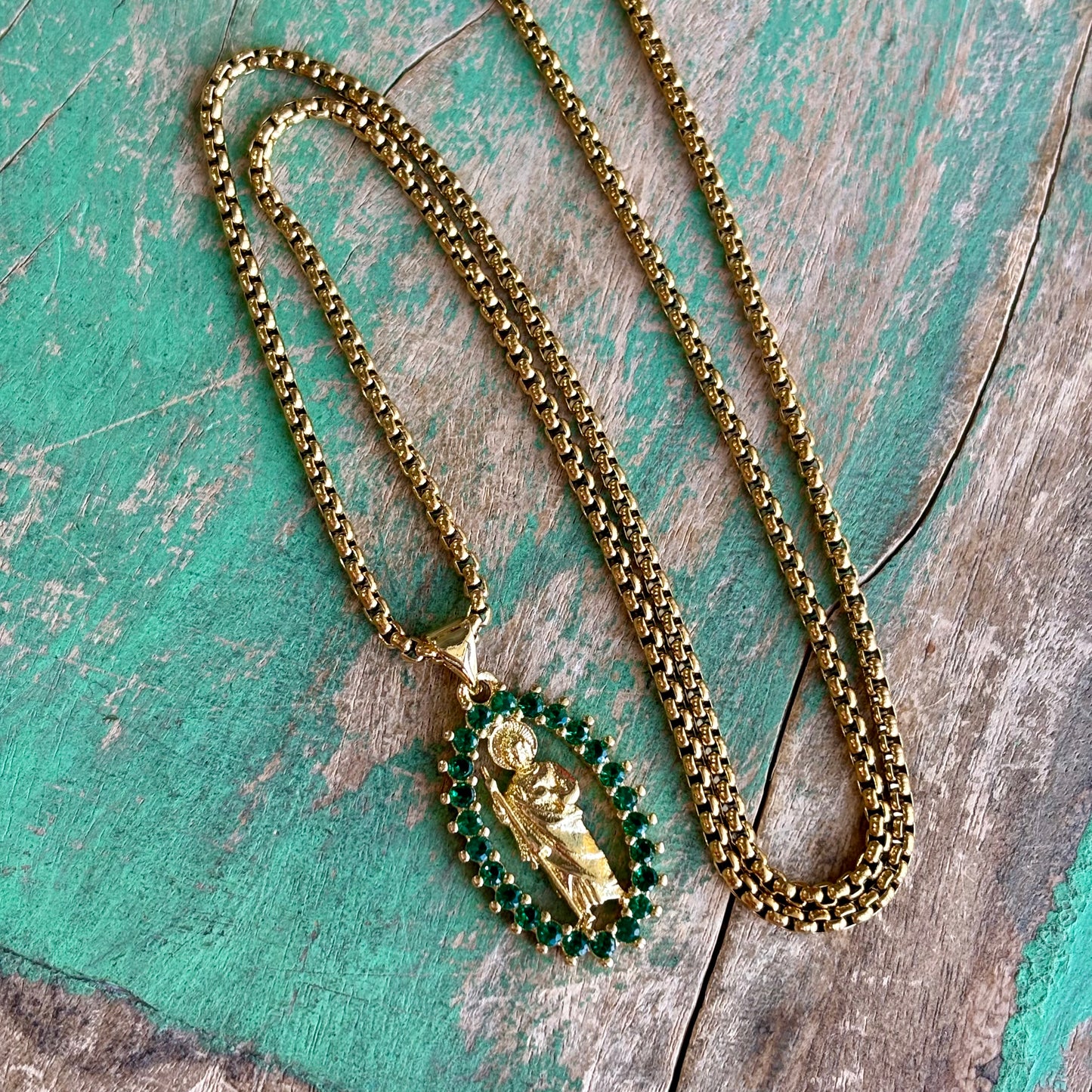 Green Gemstone St Jude Chain Necklace