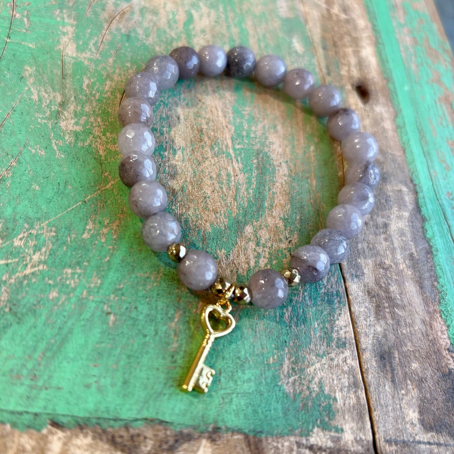 Key To My Heart Grey Jade Bracelet